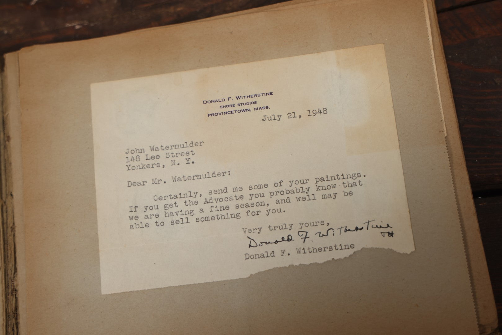 Lot 046 - Vintage Artist'S Scrapbook Of John M. Watermulder, New York, Containing Award Letters And Examples Of Paintings, With Hand Painted Cover