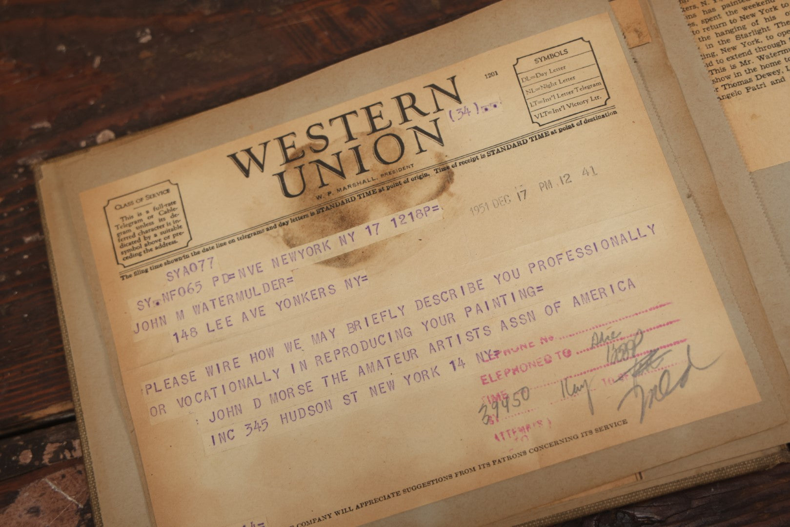 Lot 046 - Vintage Artist'S Scrapbook Of John M. Watermulder, New York, Containing Award Letters And Examples Of Paintings, With Hand Painted Cover