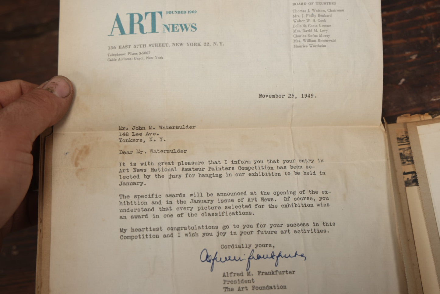 Lot 046 - Vintage Artist'S Scrapbook Of John M. Watermulder, New York, Containing Award Letters And Examples Of Paintings, With Hand Painted Cover