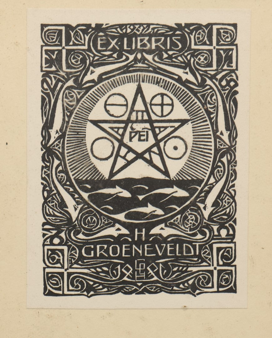 Lot 047 - Vintage Framed Ex Libris Bookplate With Pentagram, H. Groeneveldt
