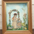 Lot 049 - Antique Hand Colored Ephemera Diorama Of Woman And Daughter, In Modern Frame Behind Glass, Hand Painted Backdrop