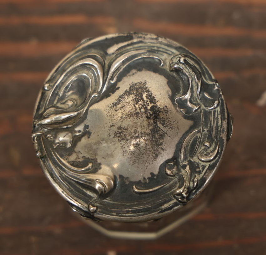 Lot 050 - Antique Art Nouveau Repousse Dresser Box With Sterling Silver Lid, Woman'S Head In Profile, Hallmarked