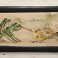 Lot 054 - Antique Lithograph Print, "Tug Of War," Frogs Fighting Over Worm With Chicks, In Frame, No Glass, 17-1/4" x 8-1/4"