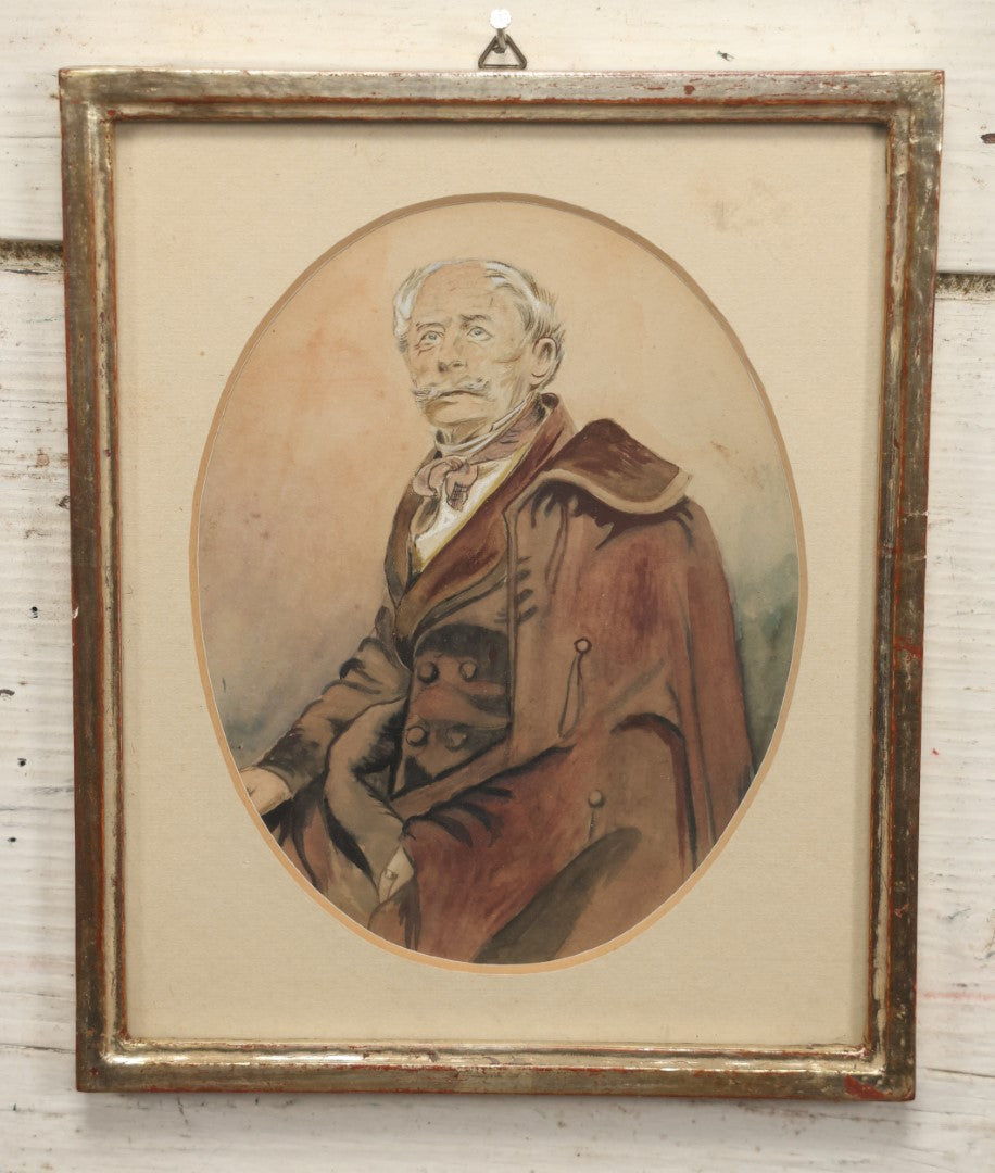 Lot 056 - Antique German Watercolor Portrait Painting, Done After A Portrait Photo, Of Oberst (Colonel) Carl August Von Finckle, Born 1788, Died 1864