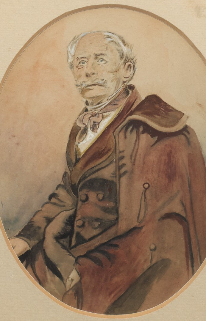 Lot 056 - Antique German Watercolor Portrait Painting, Done After A Portrait Photo, Of Oberst (Colonel) Carl August Von Finckle, Born 1788, Died 1864