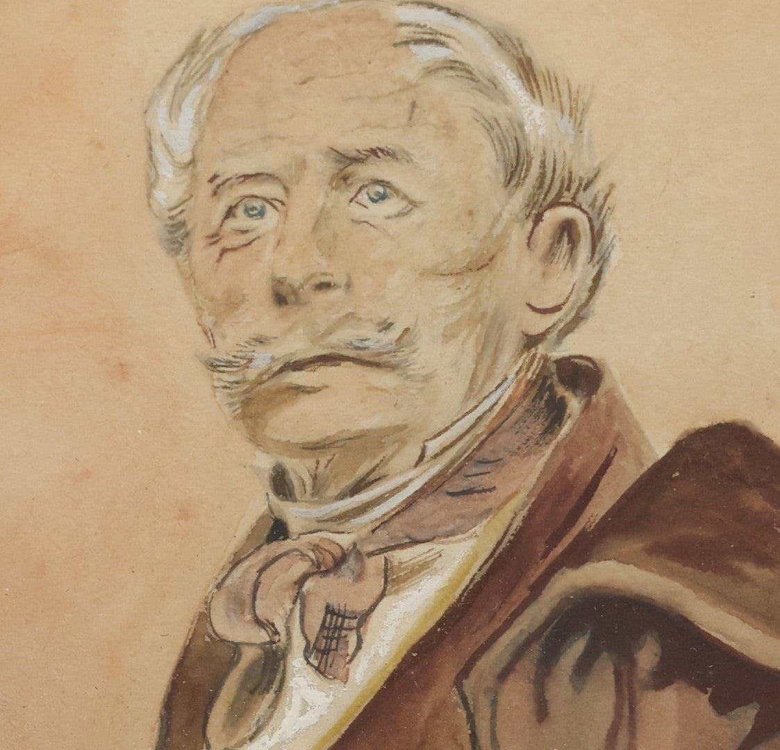 Lot 056 - Antique German Watercolor Portrait Painting, Done After A Portrait Photo, Of Oberst (Colonel) Carl August Von Finckle, Born 1788, Died 1864