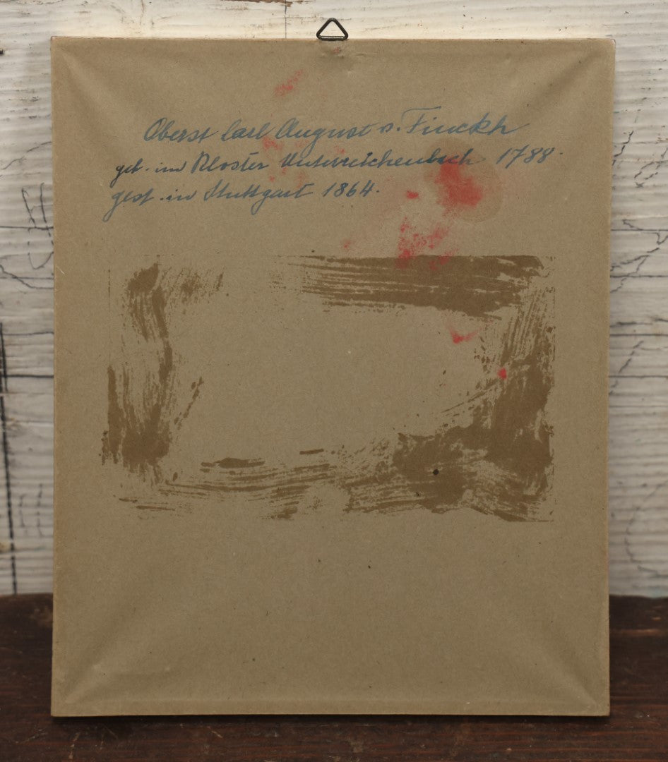 Lot 056 - Antique German Watercolor Portrait Painting, Done After A Portrait Photo, Of Oberst (Colonel) Carl August Von Finckle, Born 1788, Died 1864