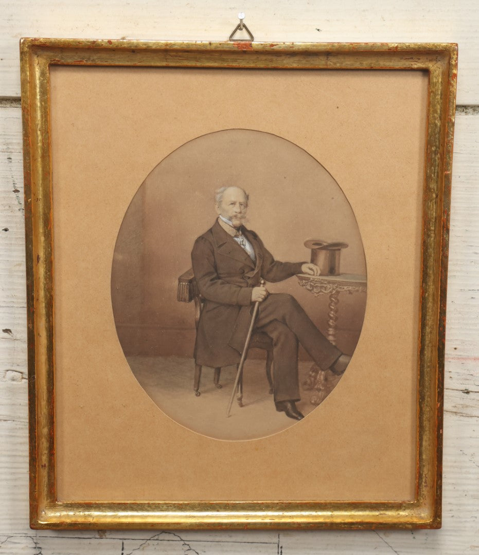 Lot 058 - Antique German Photograph Painted Over, Of Oberst (Colonel) Carl August Von Finckh, Seated With Top Hat, Born 1788, Died 1864, With Extensive Military History On Back