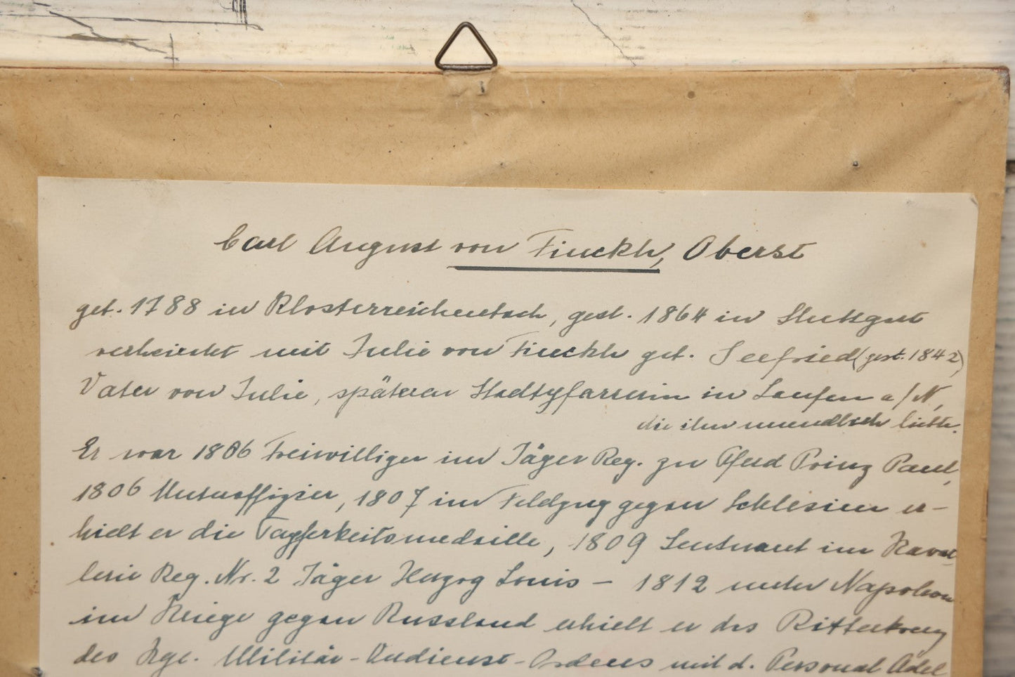 Lot 058 - Antique German Photograph Painted Over, Of Oberst (Colonel) Carl August Von Finckh, Seated With Top Hat, Born 1788, Died 1864, With Extensive Military History On Back