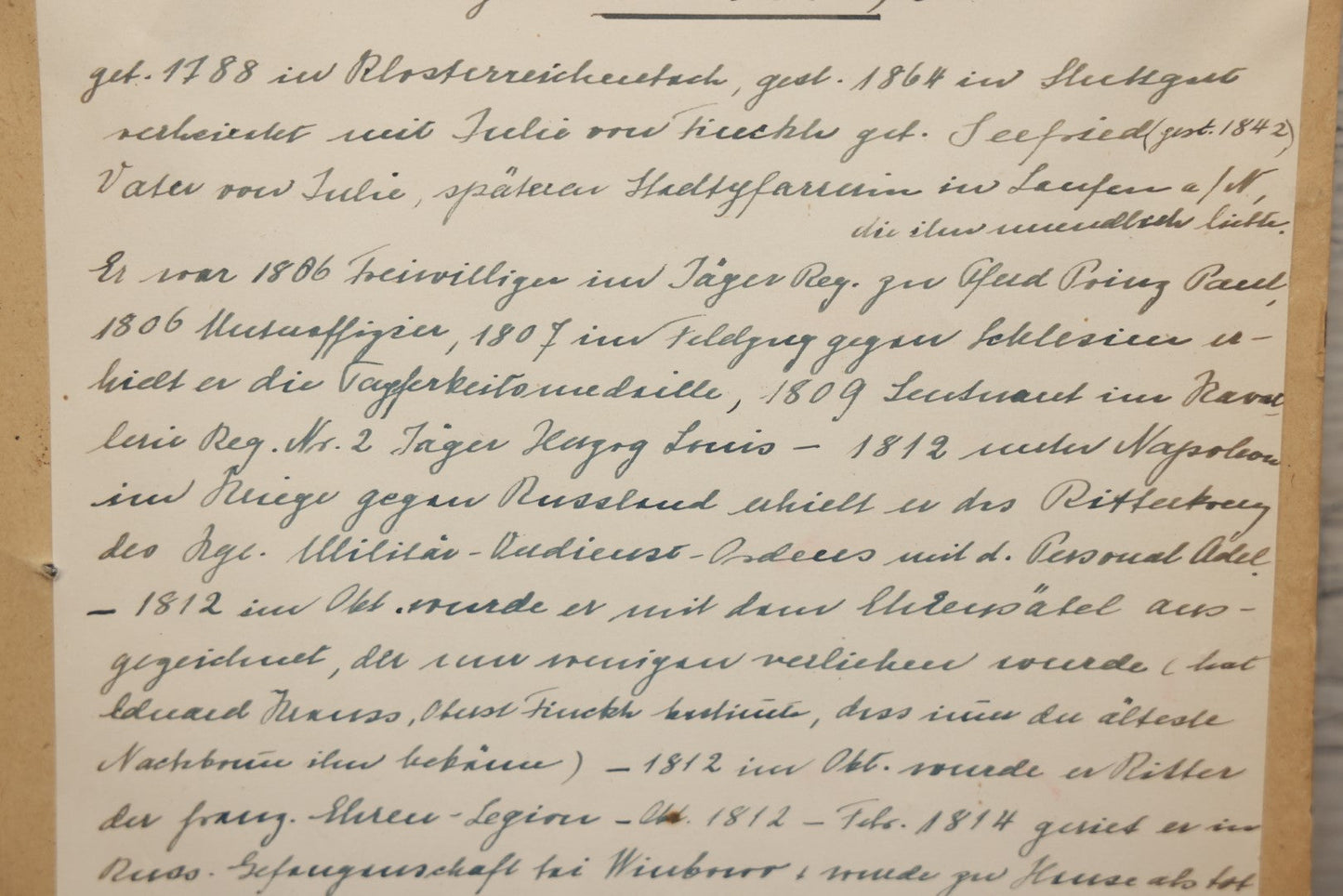 Lot 058 - Antique German Photograph Painted Over, Of Oberst (Colonel) Carl August Von Finckh, Seated With Top Hat, Born 1788, Died 1864, With Extensive Military History On Back