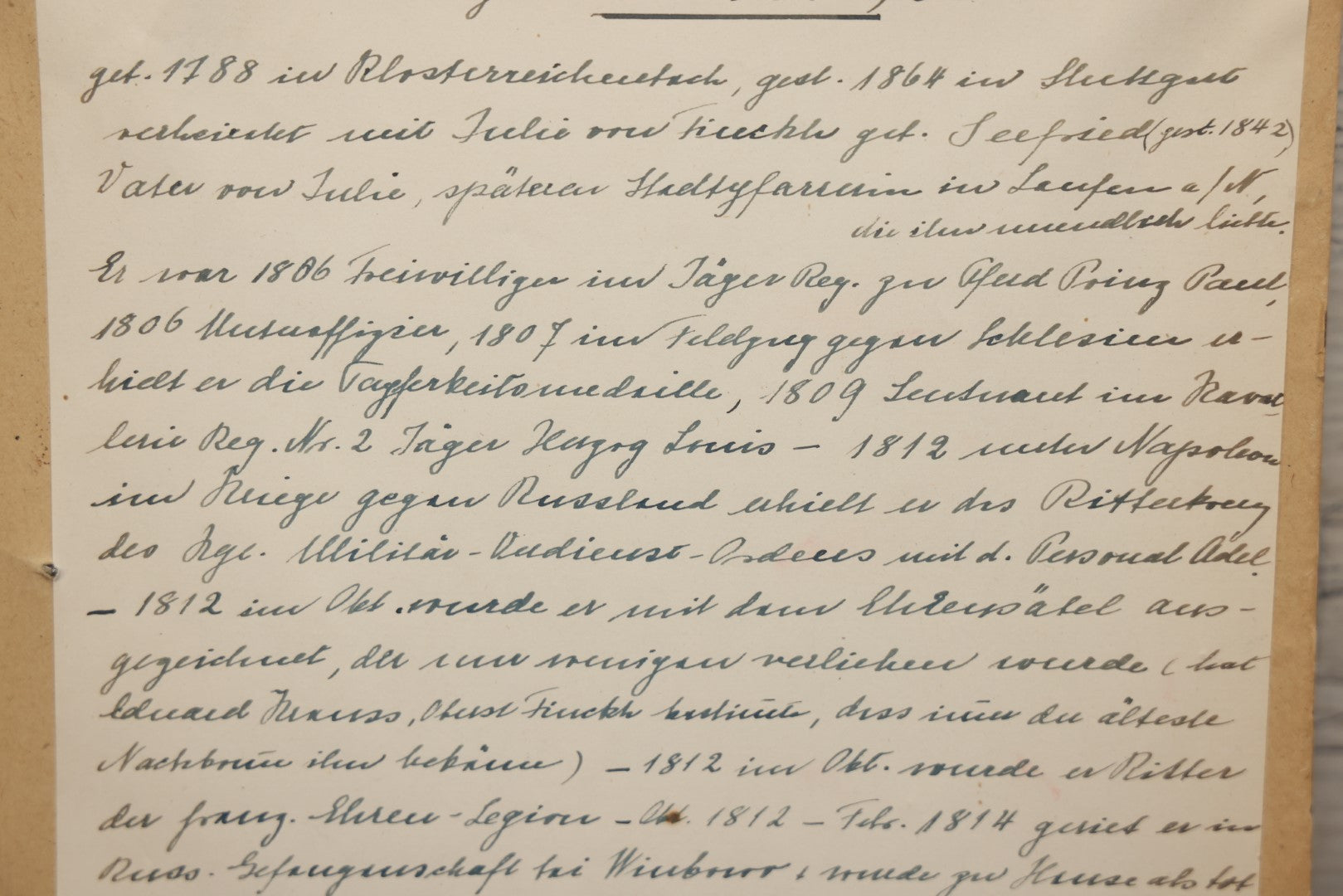 Lot 058 - Antique German Photograph Painted Over, Of Oberst (Colonel) Carl August Von Finckh, Seated With Top Hat, Born 1788, Died 1864, With Extensive Military History On Back