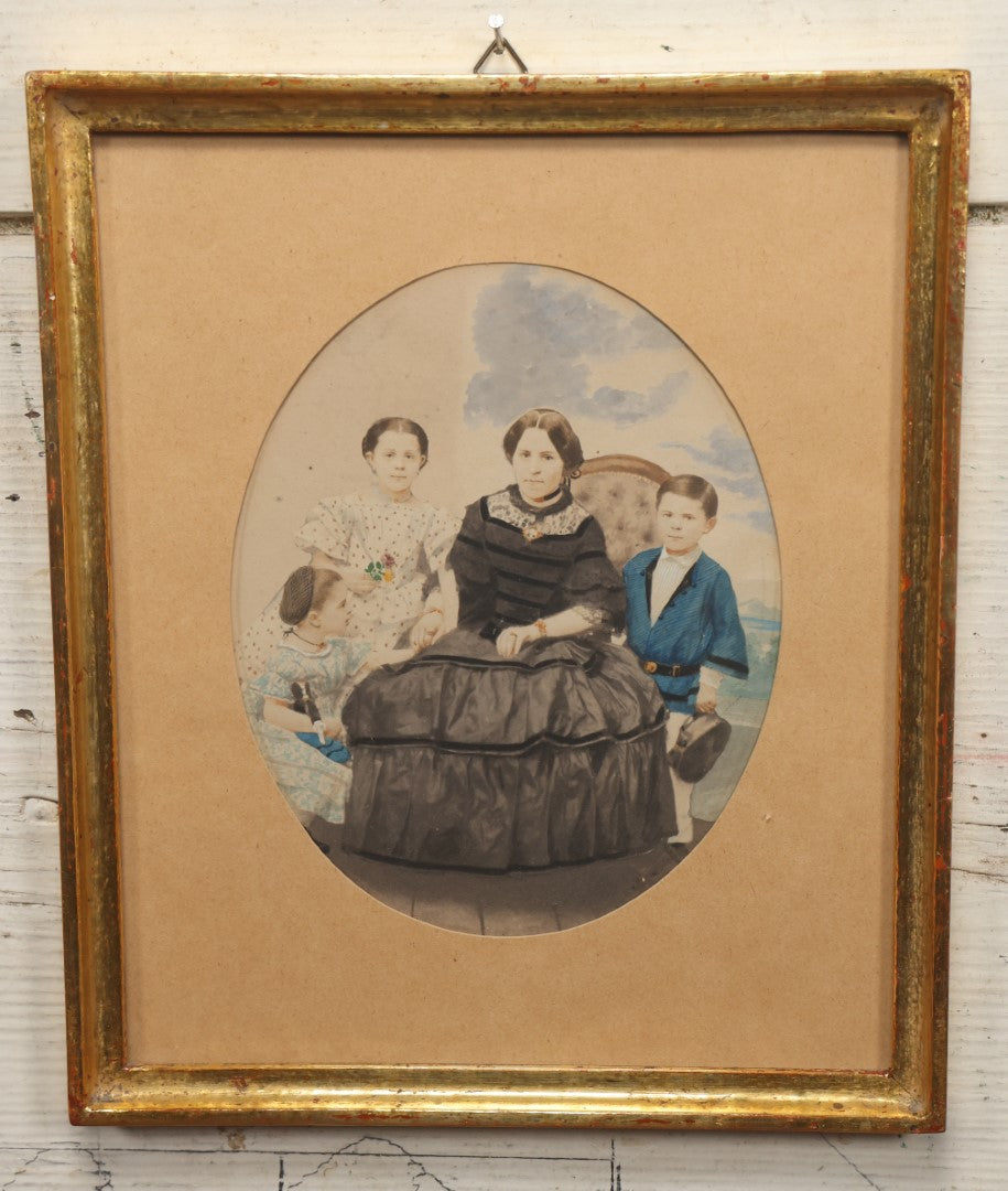 Lot 060 - Antique German Photograph Painted Over, Of Mother And Three Children, With History On Back, Hand Colored