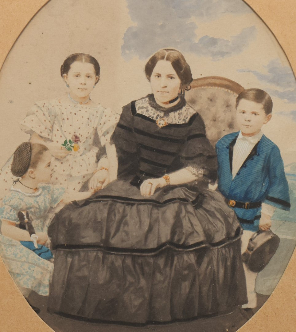 Lot 060 - Antique German Photograph Painted Over, Of Mother And Three Children, With History On Back, Hand Colored