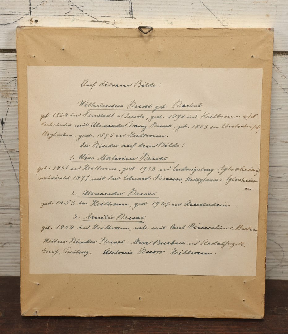 Lot 060 - Antique German Photograph Painted Over, Of Mother And Three Children, With History On Back, Hand Colored