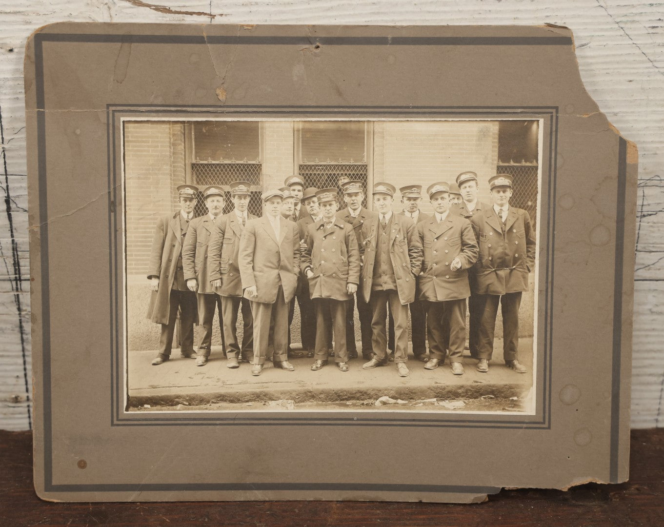 Lot 064 - Antique Boarded Occupational Group Photograph, Men In Uniform, Train Conductors, Note Losses To Board