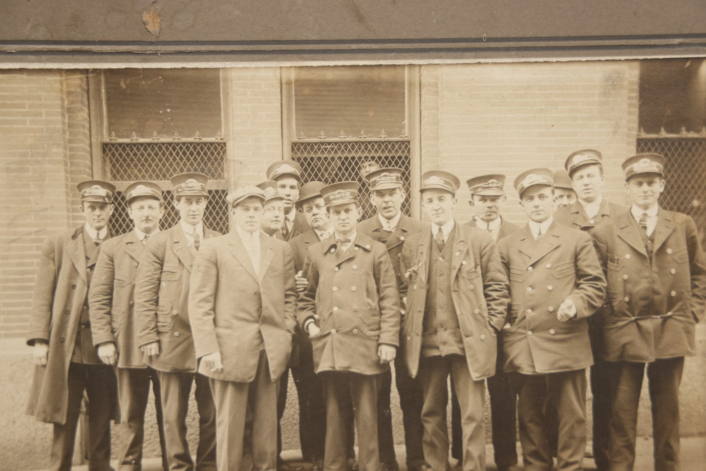 Lot 064 - Antique Boarded Occupational Group Photograph, Men In Uniform, Train Conductors, Note Losses To Board