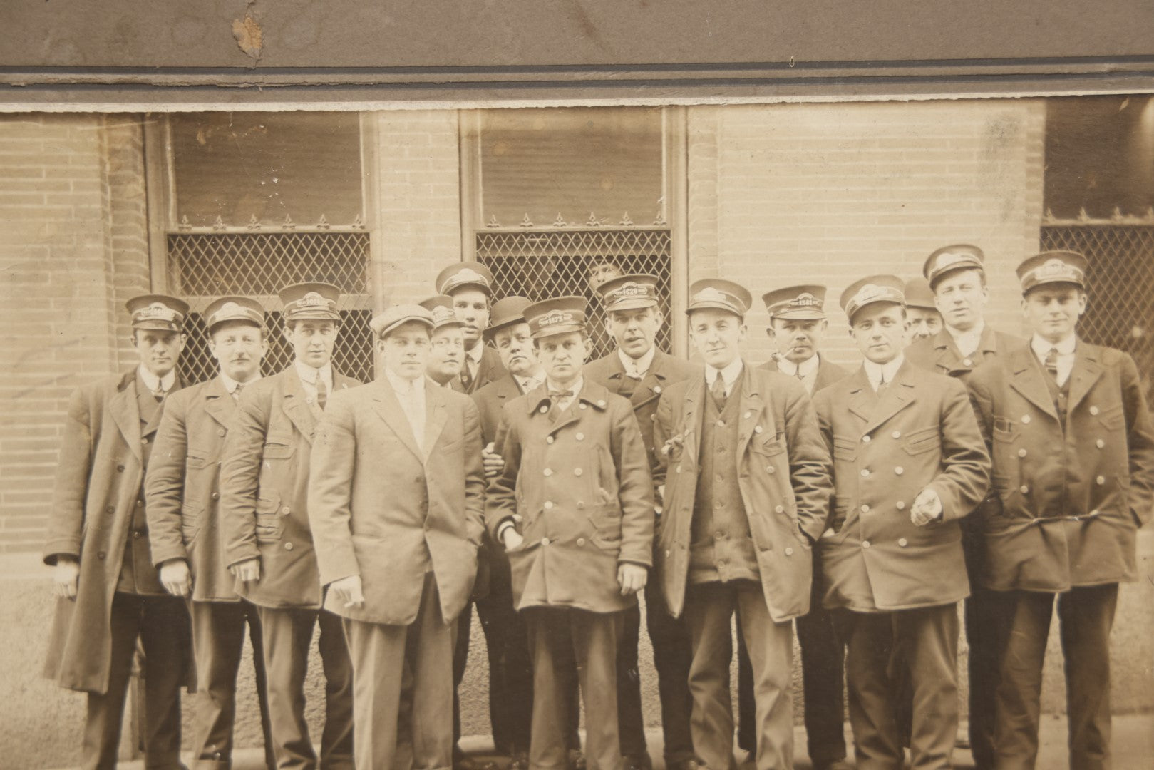 Lot 064 - Antique Boarded Occupational Group Photograph, Men In Uniform, Train Conductors, Note Losses To Board
