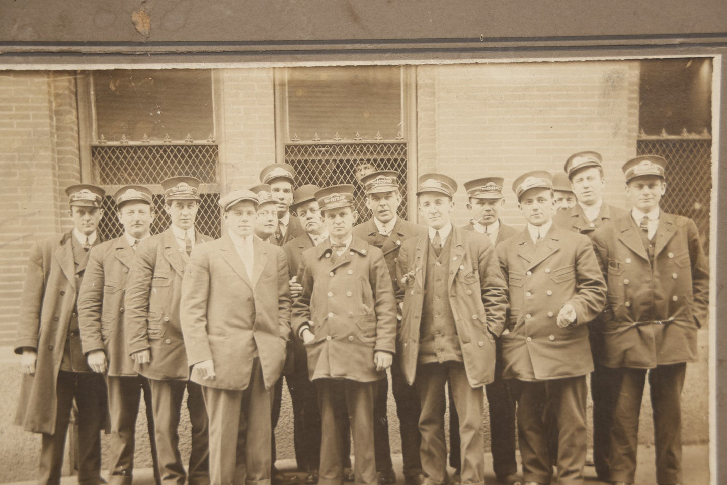 Lot 064 - Antique Boarded Occupational Group Photograph, Men In Uniform, Train Conductors, Note Losses To Board