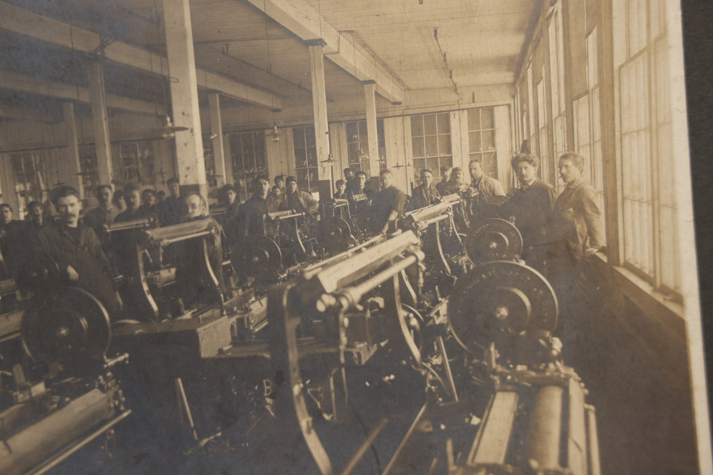 Lot 065 - Antique Boarded Occupational Photograph Of A Factory And Workers, Likely Textile Shop, Hopedale, Massachusetts
