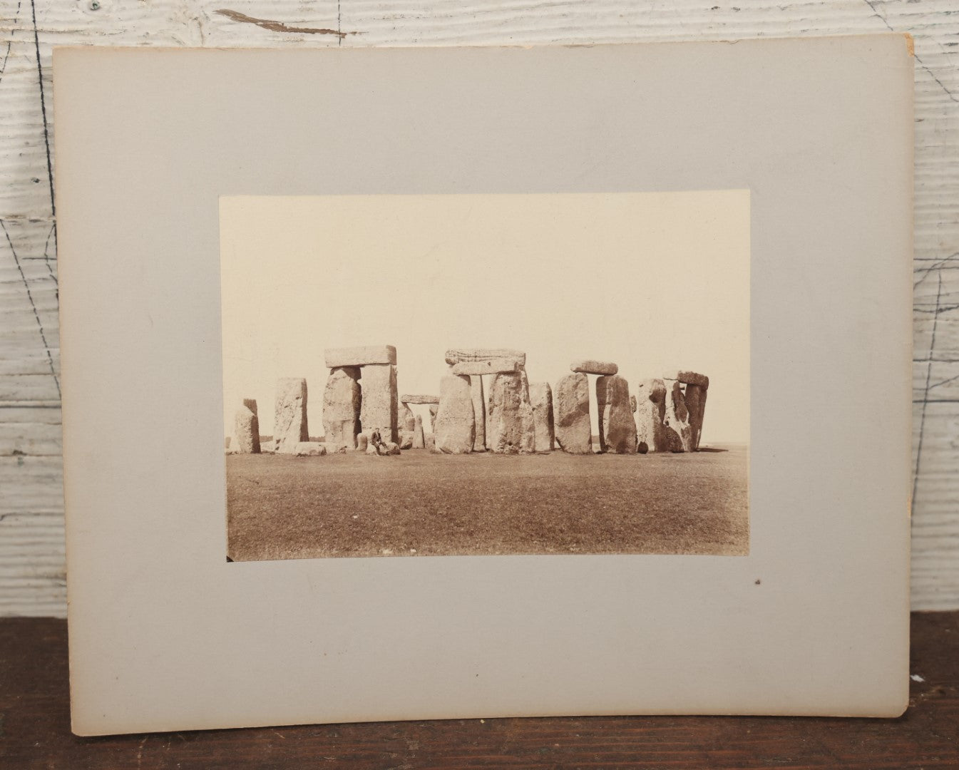 Lot 071 - Antique Boarded Photograph Of Stonehenge, With Man In Photo, Near Salisbury, England