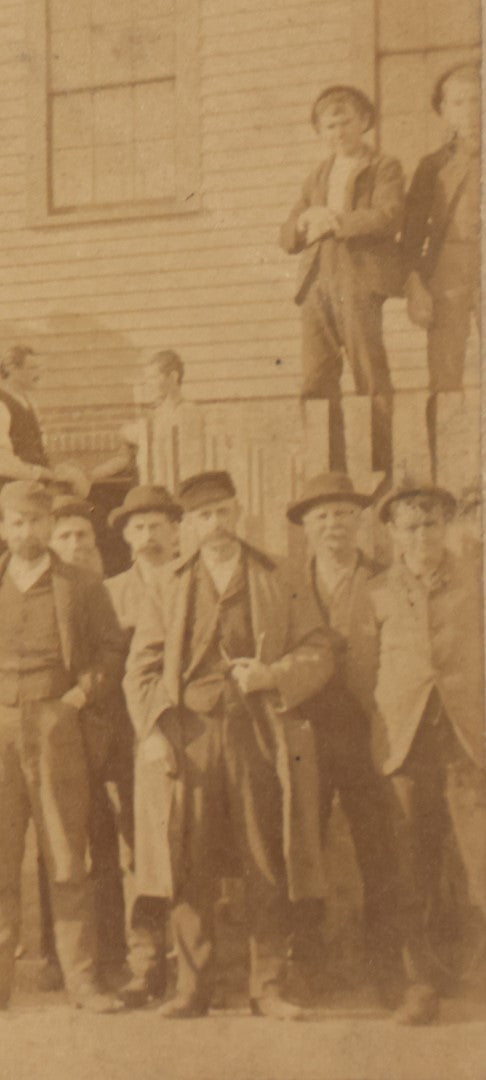 Lot 075 - Antique Cabinet Card Photograph Of A Large Group Of Rough And Tough Looking Men Standing Outside Of A Building, Possible Workers, Unidentified, E.W. Cook, Photographer, Albany, New York