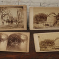 Lot 077 - Grouping Of Antique Boarded And Cabinet Card Photographs, Flooded House With People On Canoe, Old Factory Or Mill, And Stereo View Of Riverside