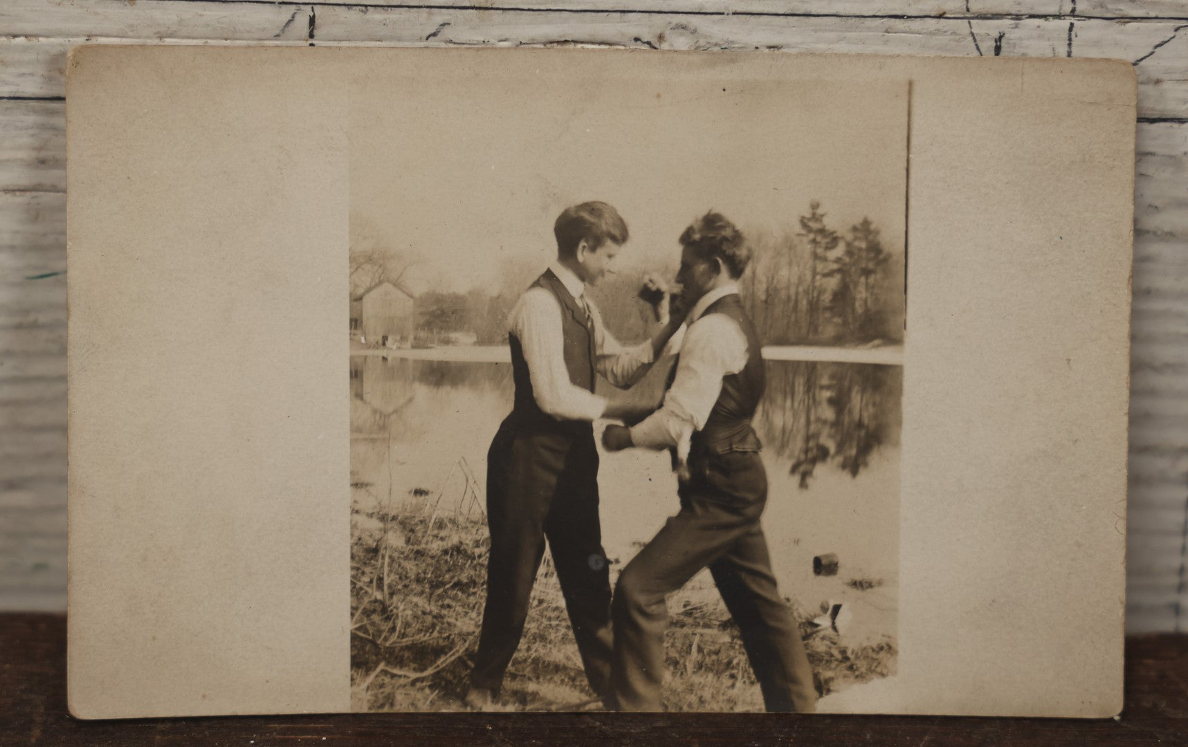 Lot 079 - Antique Real Photo Postcard R.P.P.C. Of Two Young Men Play Bare Knuckle Boxing, Fisticuffs