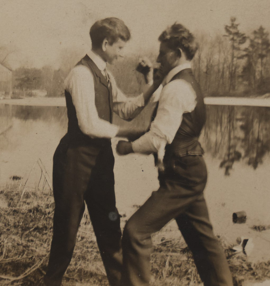 Lot 079 - Antique Real Photo Postcard R.P.P.C. Of Two Young Men Play Bare Knuckle Boxing, Fisticuffs