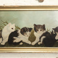 Lot 001 - Antique Painting On Board Of Six Baby Kittens In The Grass, Custom Frame, On F.W. Devoe & Co. Academy Board, Circa Late 19th Century, 20-3/4" x 11-1/4"