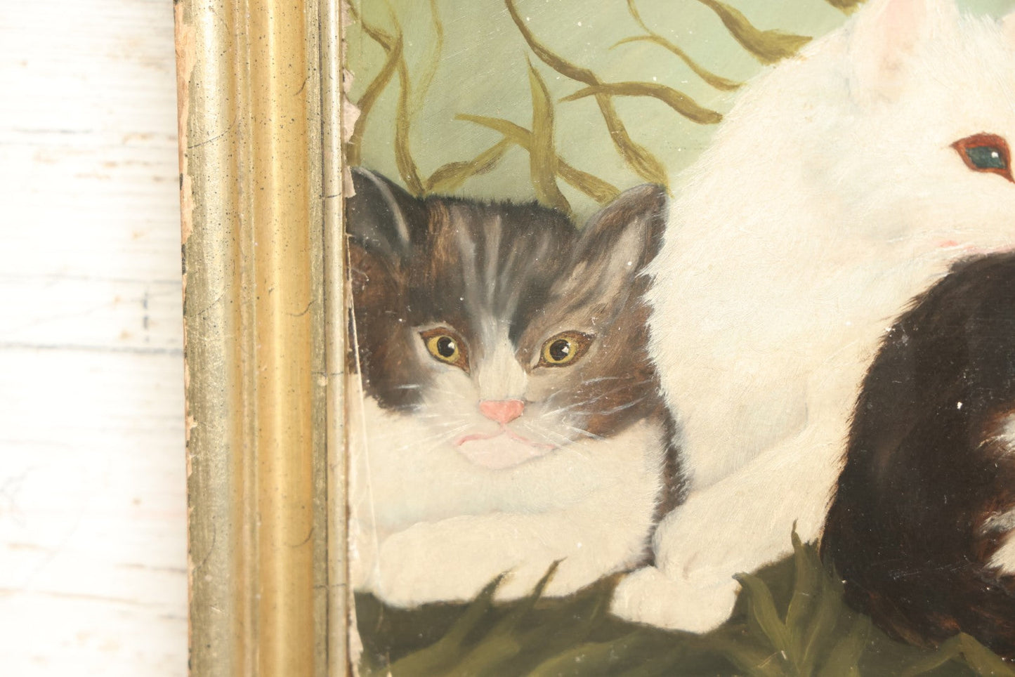 Lot 001 - Antique Painting On Board Of Six Baby Kittens In The Grass, Custom Frame, On F.W. Devoe & Co. Academy Board, Circa Late 19th Century, 20-3/4" x 11-1/4"