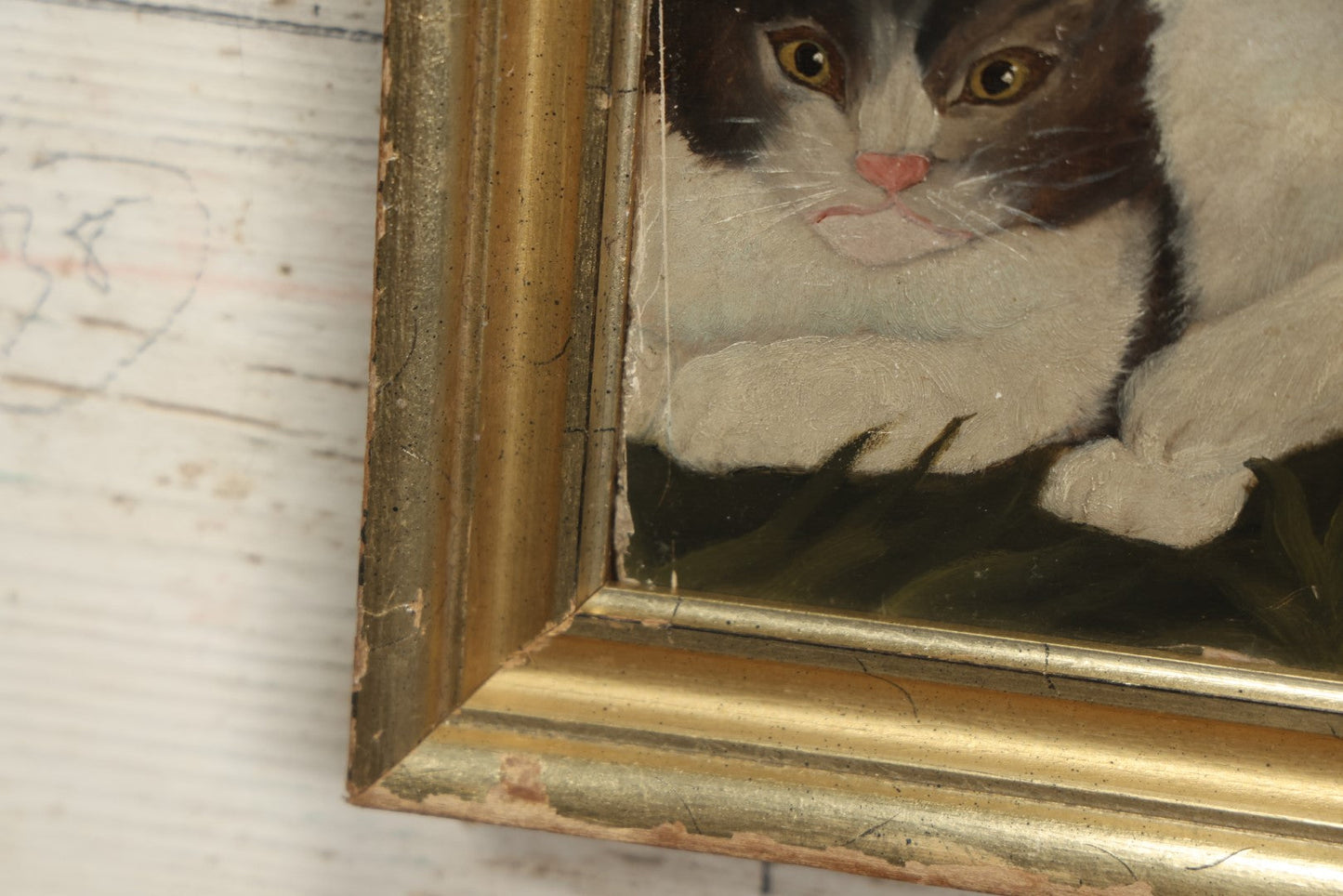 Lot 001 - Antique Painting On Board Of Six Baby Kittens In The Grass, Custom Frame, On F.W. Devoe & Co. Academy Board, Circa Late 19th Century, 20-3/4" x 11-1/4"