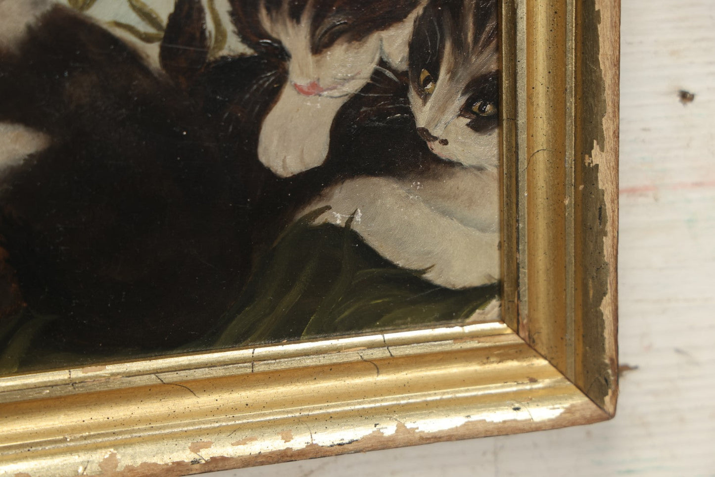 Lot 001 - Antique Painting On Board Of Six Baby Kittens In The Grass, Custom Frame, On F.W. Devoe & Co. Academy Board, Circa Late 19th Century, 20-3/4" x 11-1/4"