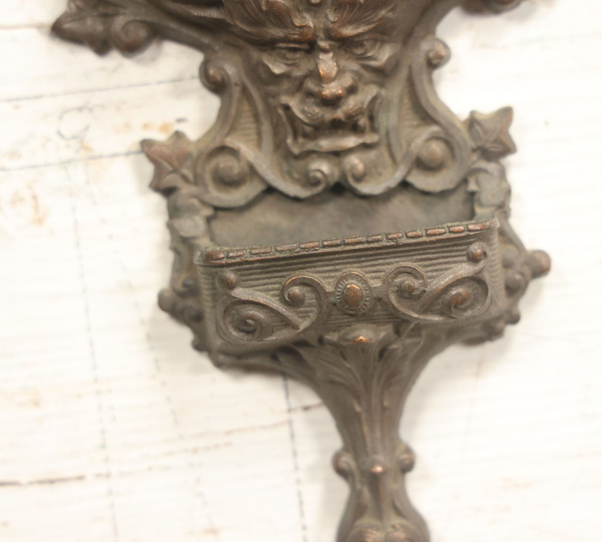 Lot 004 - Rare Antique Cast Metal Devil Demon Grinning Face Match Safe And Strike, Wall Hanging, Note Rough Solder