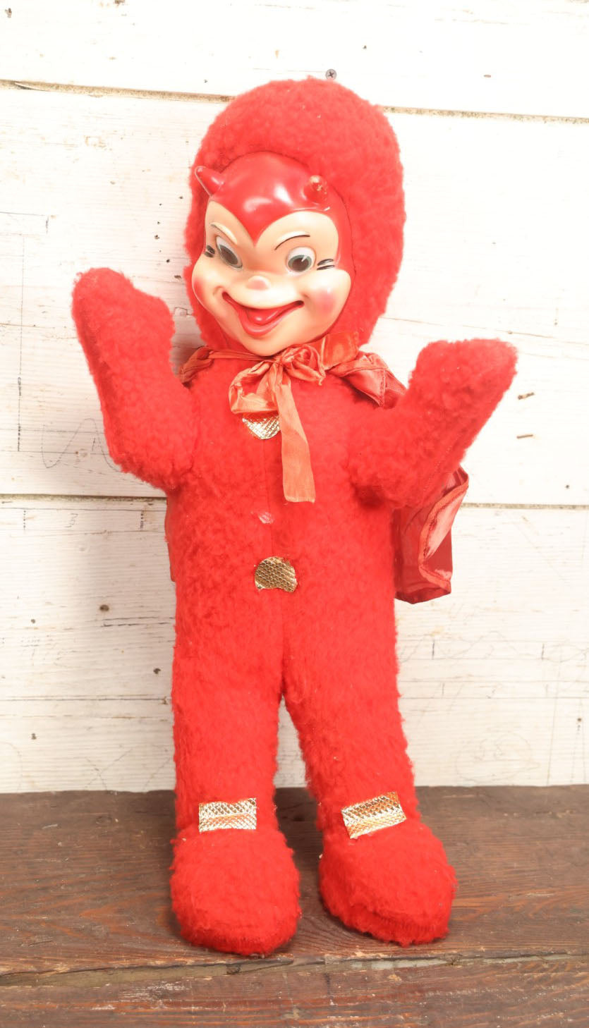 Lot 005 - Vintage Rubber Face Devil Kepie Plush Stuffed Animal With Rubber Face, Fable Toy Company, Original Design, New York, N.Y., 21" Tall