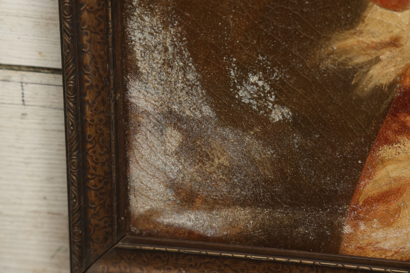 Lot 006 - Antique Oil On Canvas Dog Portrait Painting, Note White Splotches, Gallery Label From Fenway Art Center, Boston, Massachusetts, Garabedian Family Proprietors, In Frame, 20-1/2 x 20-1/2"