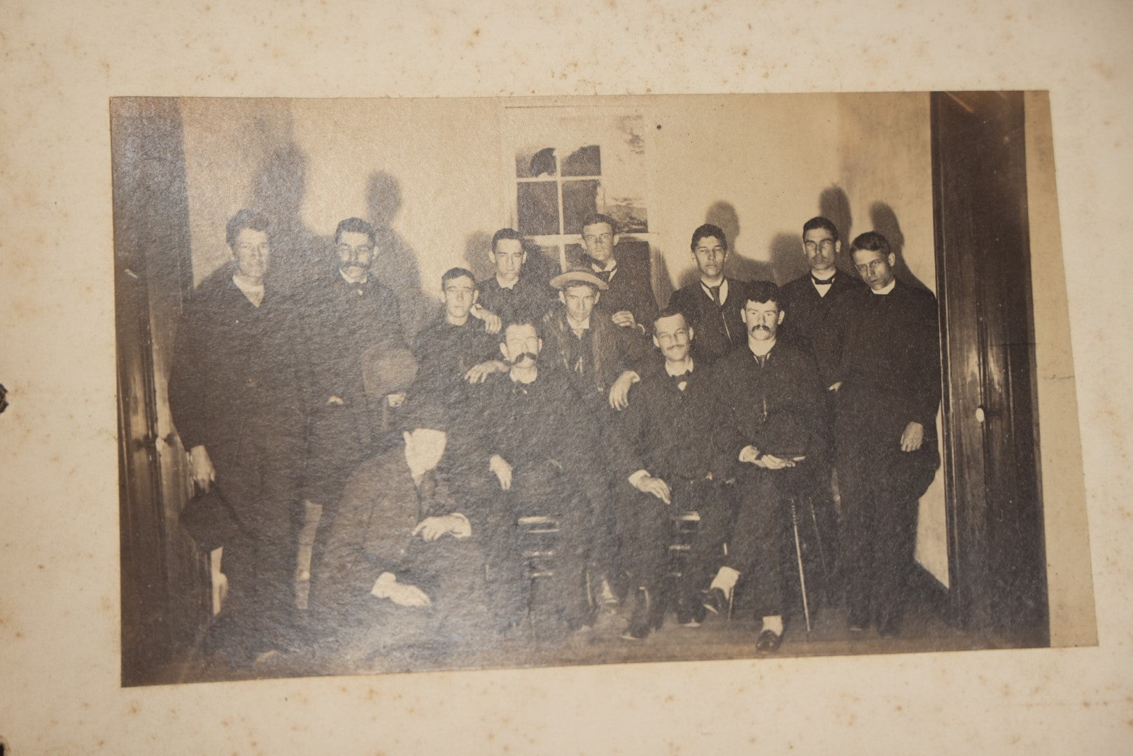 Lot 007 - Pair Of Early Antique Baseball Team Group Mounted Photographs, From A Photo Album, Note Pitcher In Background, Early Uniforms And Gear, Circa Late 1880s, Other Photos On Back, Approx 7-1/2" x 4-1/2" Actual Photo Dimensions