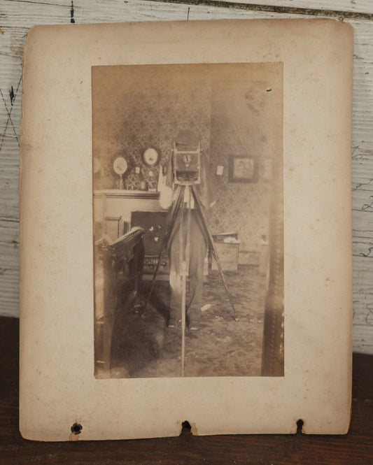 Lot 008 - Antique Mounted Photograph Of An Early Selfie, Self Portrait, Photographer Capturing Himself With Camera In Mirror, Circa 1880s