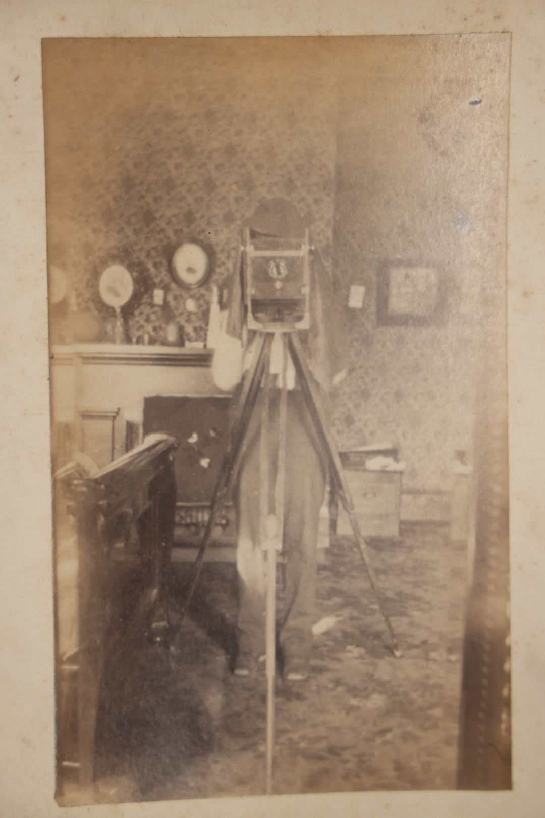 Lot 008 - Antique Mounted Photograph Of An Early Selfie, Self Portrait, Photographer Capturing Himself With Camera In Mirror, Circa 1880s