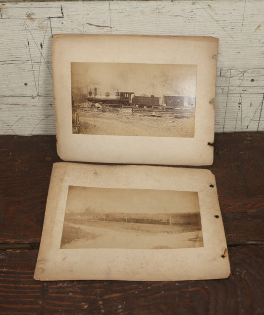 Lot 009 - Pair Of Antique Mounted Railroad Train Locomotive Photographs, Likely Pittsburgh And Connellsville Railroad, Circa 1880s, With Workers Visible