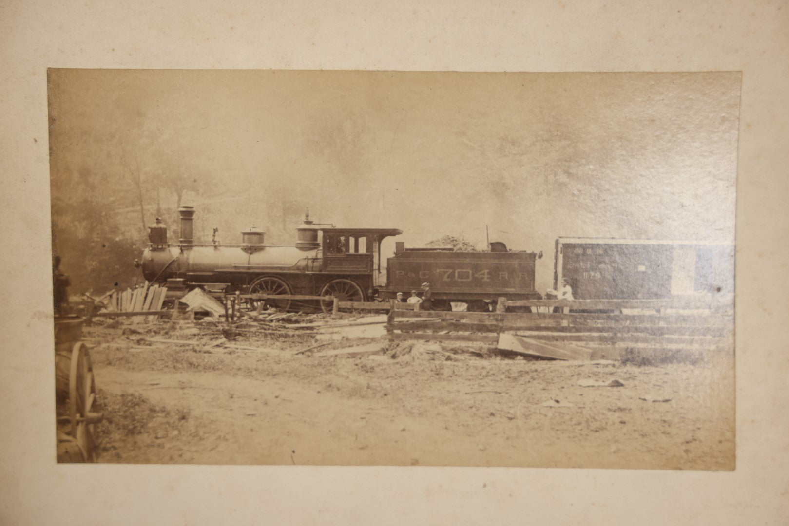 Lot 009 - Pair Of Antique Mounted Railroad Train Locomotive Photographs, Likely Pittsburgh And Connellsville Railroad, Circa 1880s, With Workers Visible