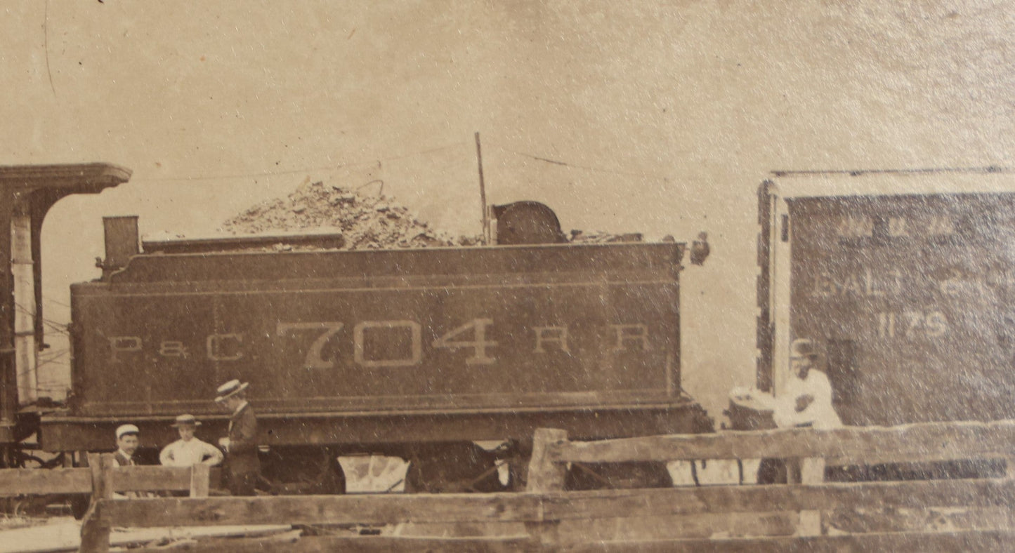 Lot 009 - Pair Of Antique Mounted Railroad Train Locomotive Photographs, Likely Pittsburgh And Connellsville Railroad, Circa 1880s, With Workers Visible