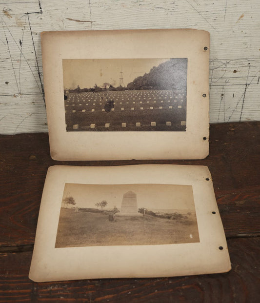 Lot 010 - Pair Of Antique Mounted Photographs Of Gettysburg Battlefield, 14th Indiana Infantry Monument, Obelisk, Monument Where Lincoln's Gettysburg Address Was Made 