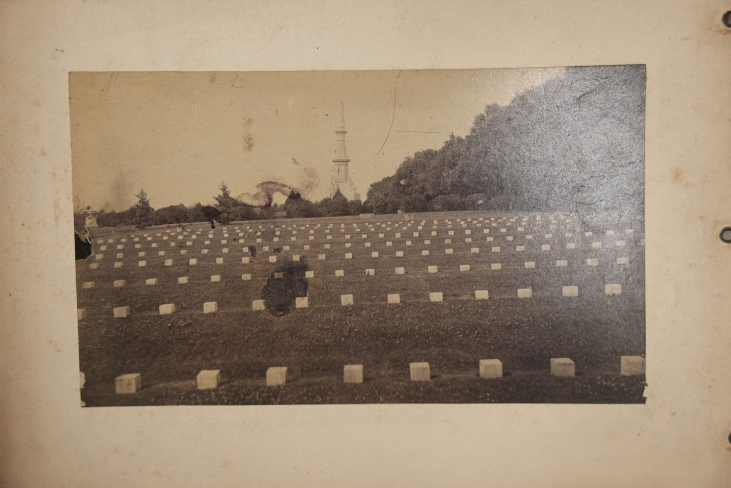 Lot 010 - Pair Of Antique Mounted Photographs Of Gettysburg Battlefield, 14th Indiana Infantry Monument, Obelisk, Monument Where Lincoln's Gettysburg Address Was Made 