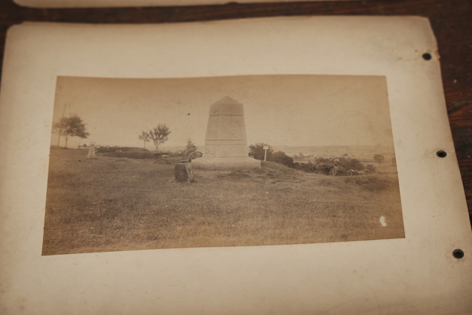 Lot 010 - Pair Of Antique Mounted Photographs Of Gettysburg Battlefield, 14th Indiana Infantry Monument, Obelisk, Monument Where Lincoln's Gettysburg Address Was Made 