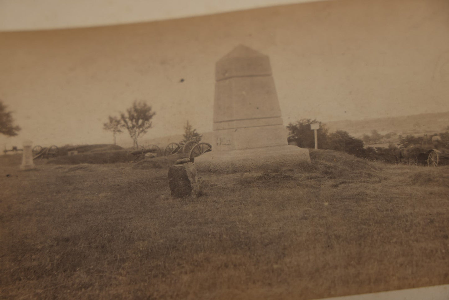 Lot 010 - Pair Of Antique Mounted Photographs Of Gettysburg Battlefield, 14th Indiana Infantry Monument, Obelisk, Monument Where Lincoln's Gettysburg Address Was Made 