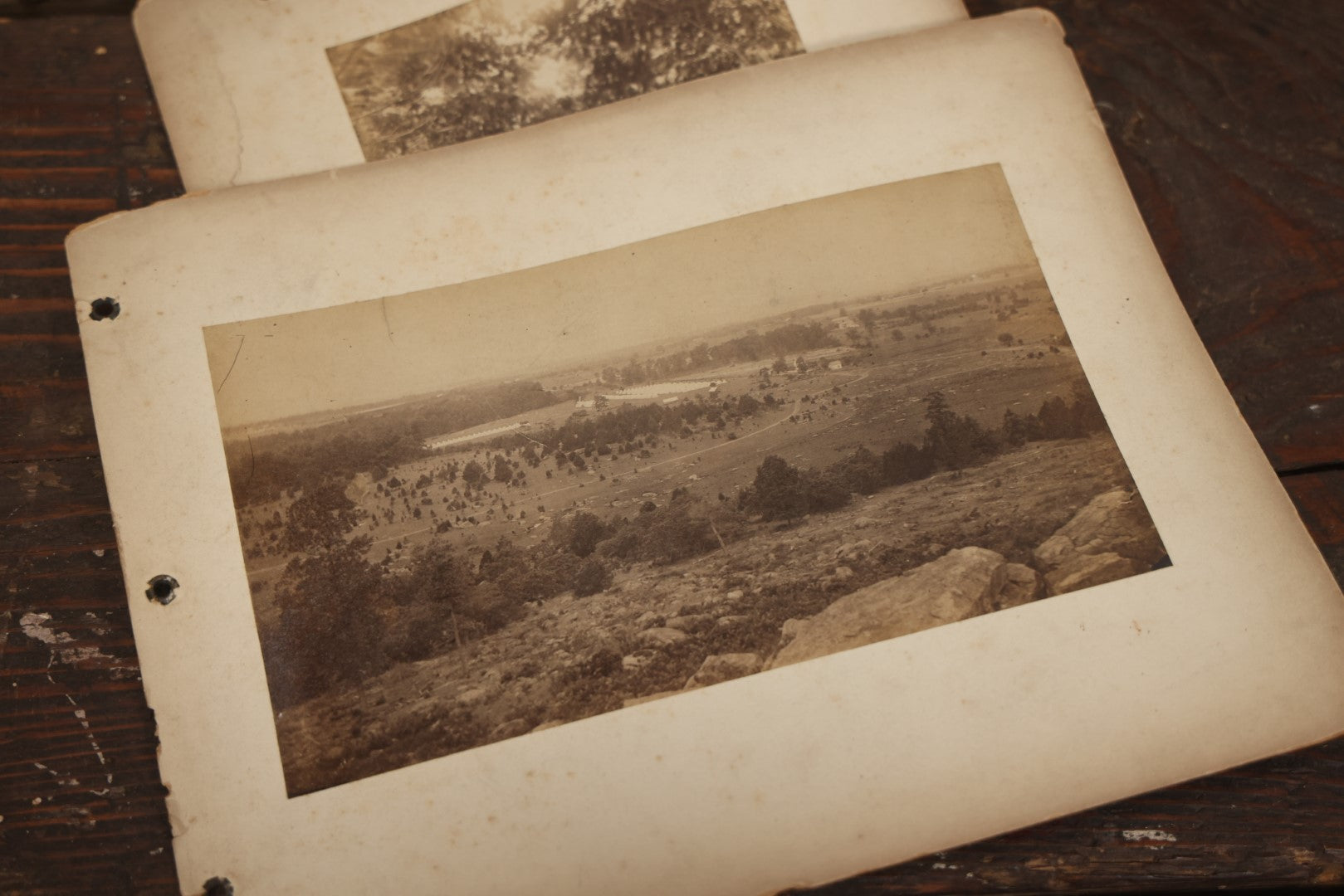 Lot 010 - Pair Of Antique Mounted Photographs Of Gettysburg Battlefield, 14th Indiana Infantry Monument, Obelisk, Monument Where Lincoln's Gettysburg Address Was Made 