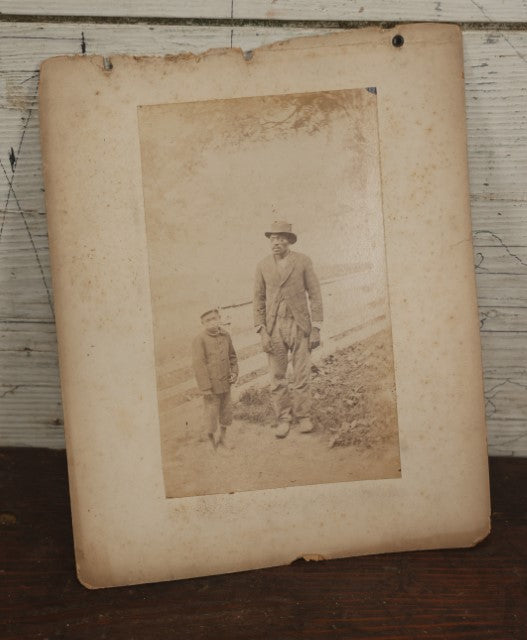 Lot 011 - Antique Mounted Photograph Of A Black Man And His Child, Early African American Photo, Standing By Fence, Photos Of Horses On Reverse