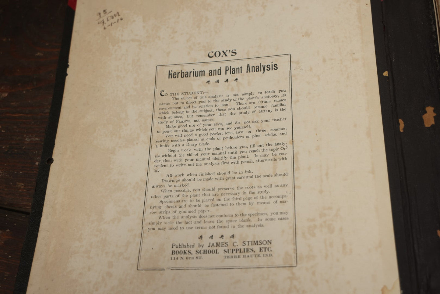 Lot 012 - Antique Herbarium And Plant Analysis Handwritten Book With Real Botanical Samples, Prepared By Ivanhoe McCollum, Alderson Broaddus University, Philippi, West Virginia, 1916, Almost Completely Full