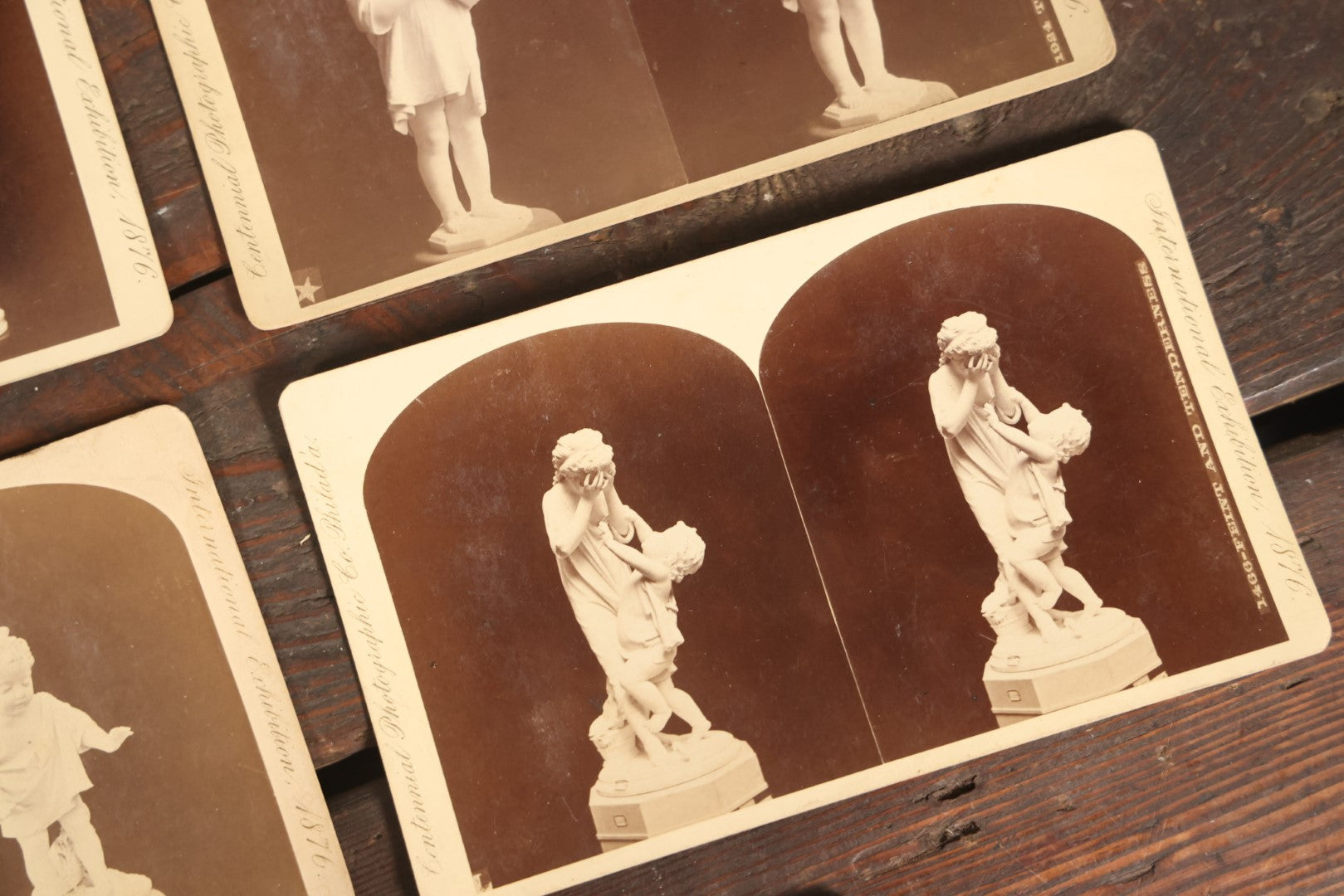 Lot 131 - Grouping Of Seven Antique Stereo Cards Showing Various Fine Art Sculptures And Statues From The International Exhibition Of 1876