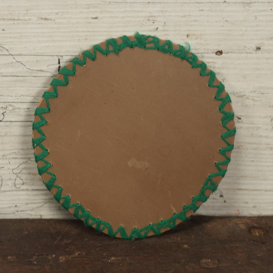 Lot 136 - Antique Circle Boarded Photo Of A Handsome Young Man With Folk Art String Design Around The Outside Edge With Green Thread